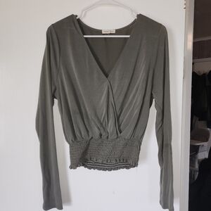 Green Long Sleeve Smocked Top